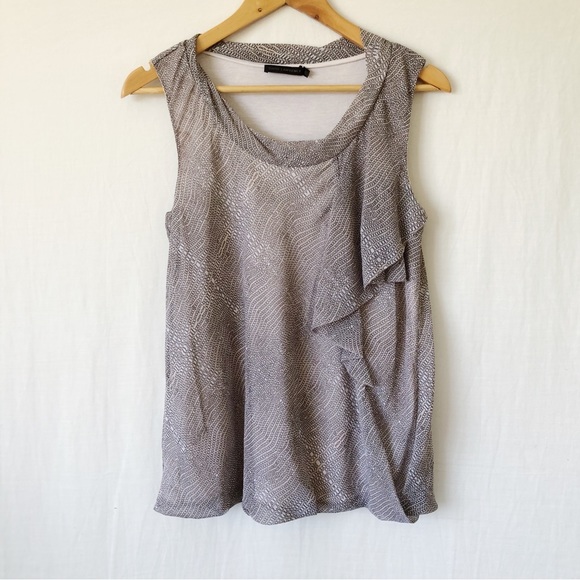 David Lawrence Tops - DAVID LAWRENCE Size 10 Beige Grey Abstract Sleeveless Ruffle Chiffon Top Career